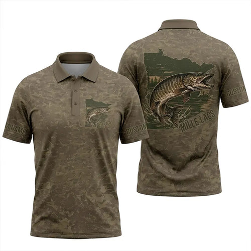 Minnesota Mille Lacs Muskie Fishing Personalized Apparel - Khaki Brown