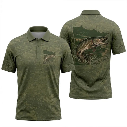 Minnesota Mille Lacs Muskie Fishing Personalized Apparel - Moss Green