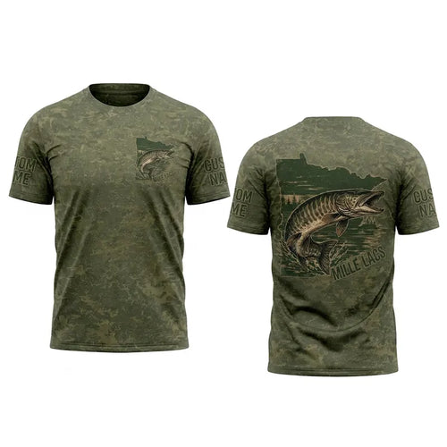 Minnesota Mille Lacs Muskie Fishing Personalized Apparel - Camo Base