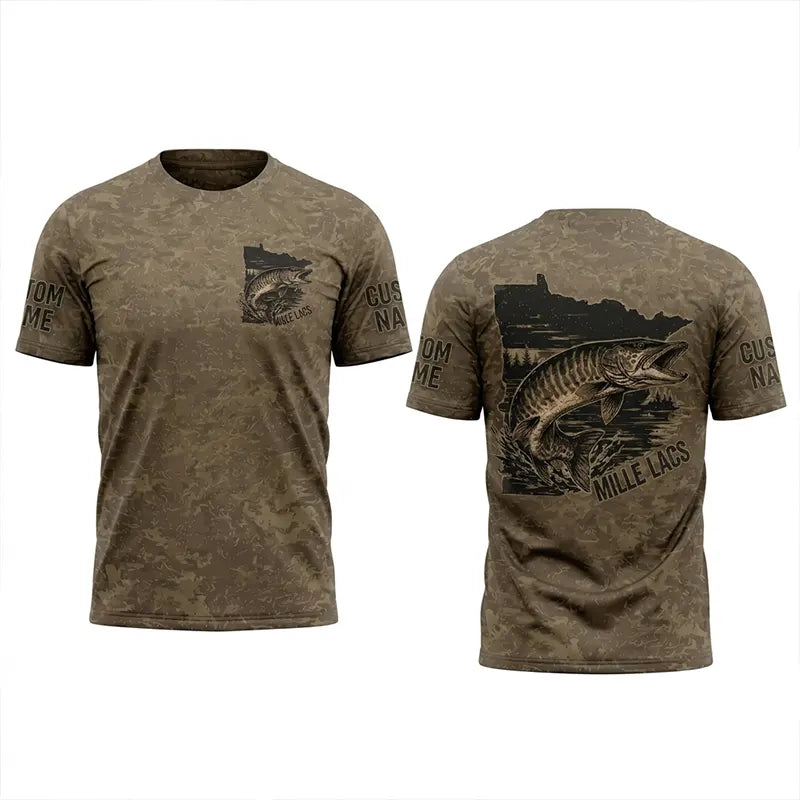 Minnesota Mille Lacs Muskie Fishing Personalized Apparel - Khaki Brown