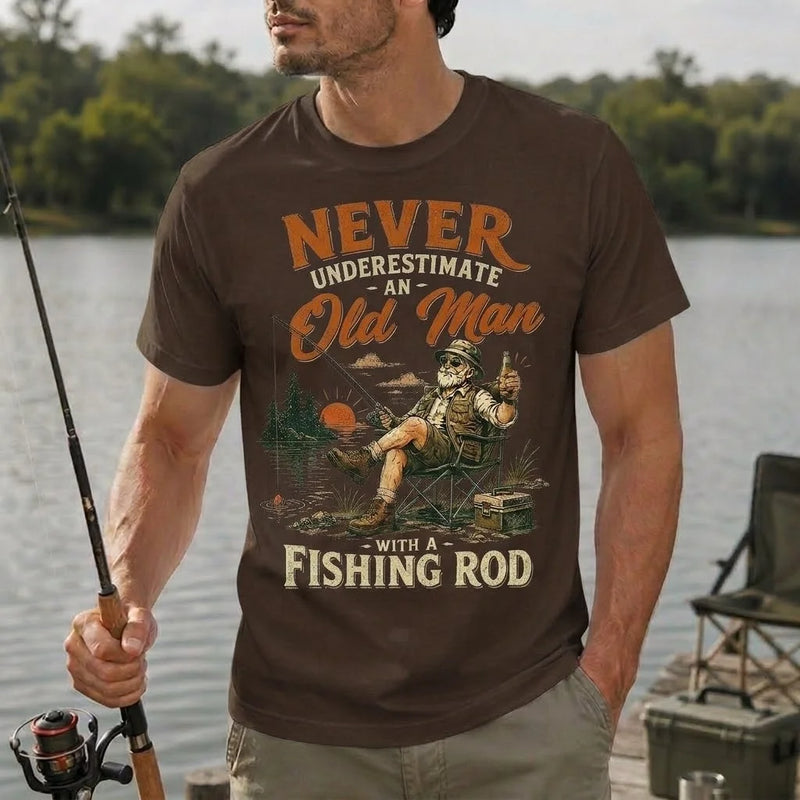 Never Underestimate an Old Man with a Fishing Rod Fishing T-Shirt