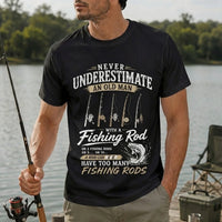 Never Underestimate an Old Man with a Fishing Rod T-Shirt