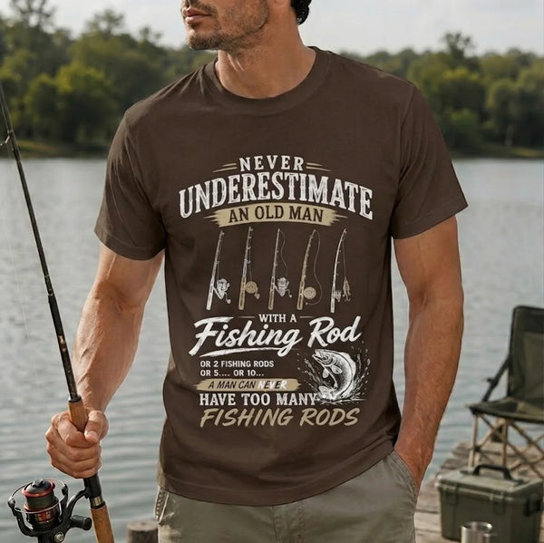 Never Underestimate an Old Man with a Fishing Rod T-Shirt