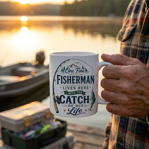 One Fine Fisherman Lives Here Fishing Mug
