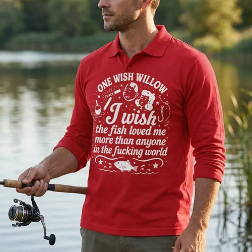One Wish Willow I Wish The Fish Loved Me Fishing Polo Long Sleeve Shirt