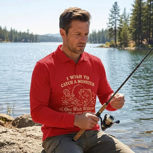 One Wish Willow I Wish To Catch A Monster Fishing Polo Long Sleeve Shirt