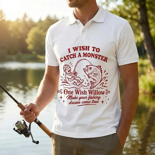 One Wish Willow I Wish To Catch A Monster Fishing Polo Shirt
