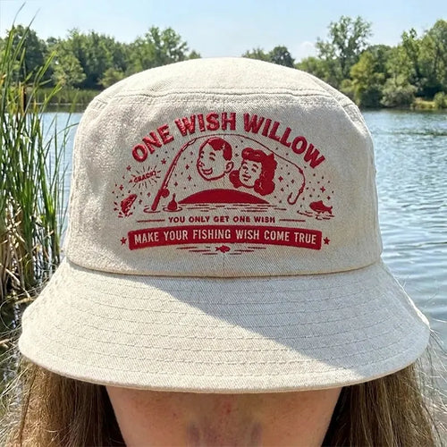 One Wish Willow Make Your Fishing Wish Come True Embroidered Bucket Hat