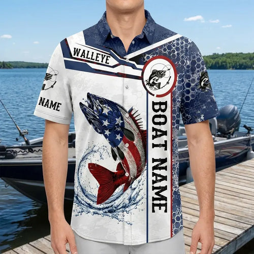 Personalized American Flag Fishing Hawaiian Shirt