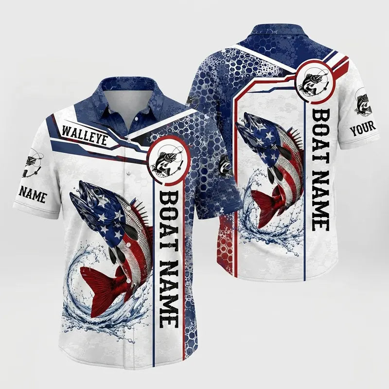 Personalized American Flag Fishing Hawaiian Shirt