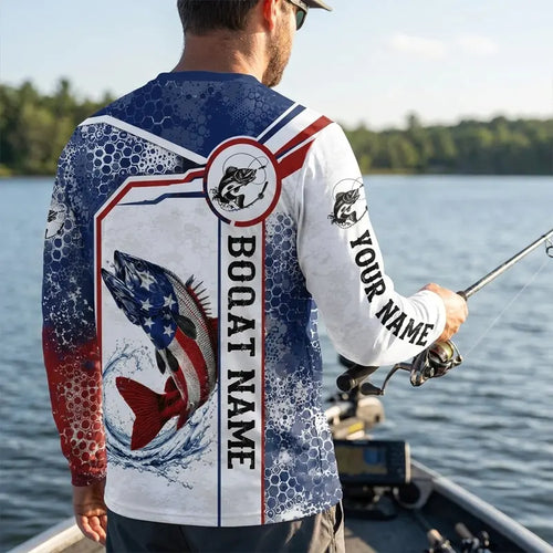 Personalized American Flag Fishing Long Sleeve Shirt