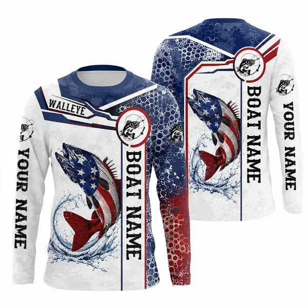 Personalized American Flag Fishing Long Sleeve Shirt