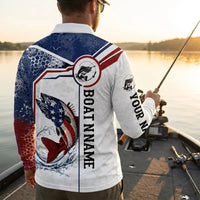 Personalized American Flag Fishing Polo Long Sleeve Shirt