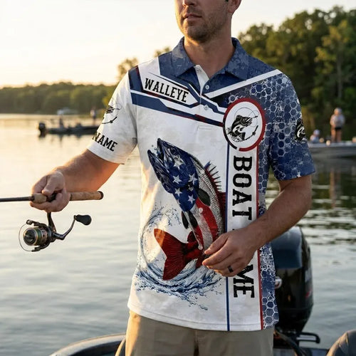 Personalized American Flag Fishing Polo Shirt