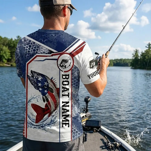 Personalized American Flag Fishing T-Shirt