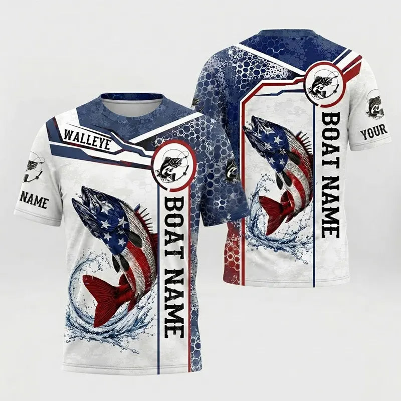 Personalized American Flag Fishing T-Shirt