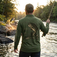 Personalized Bass Fishing Polo Long Sleeve Shirt