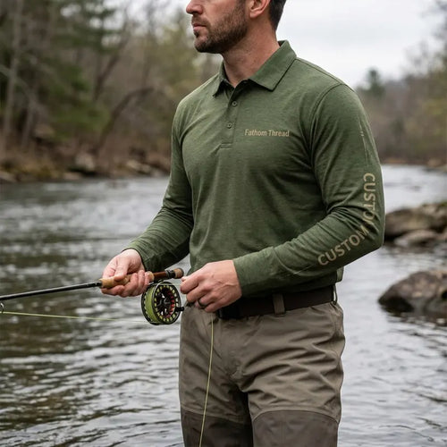 Personalized Bass Fishing Polo Long Sleeve Shirt