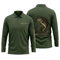 Personalized Bass Fishing Polo Long Sleeve Shirt
