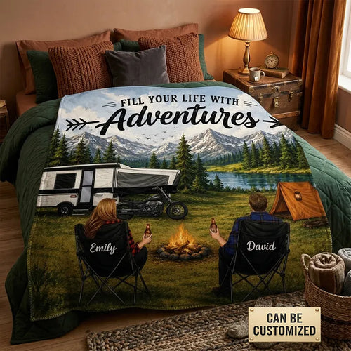 Personalized Fill Your Life With Adventures Camping Blanket