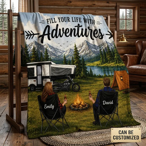 Personalized Fill Your Life With Adventures Camping Blanket