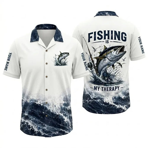 Personalized Fishing Is My Therapy Fishing Hawaiian Shirt