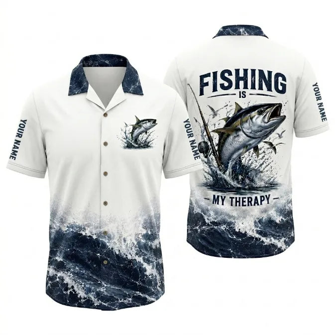 Personalized Fishing Is My Therapy Fishing Hawaiian Shirt