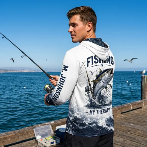 Personalized Fishing Is My Therapy Fishing Hoodie