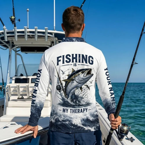 Personalized Fishing Is My Therapy Fishing Long Sleeve Shirt