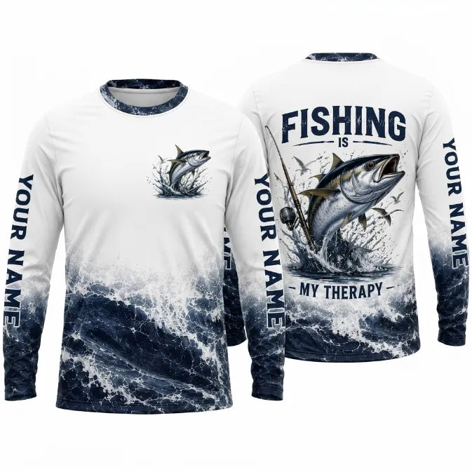 Personalized Fishing Is My Therapy Fishing Long Sleeve Shirt