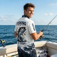 Personalized Fishing Is My Therapy Fishing Polo Shirt