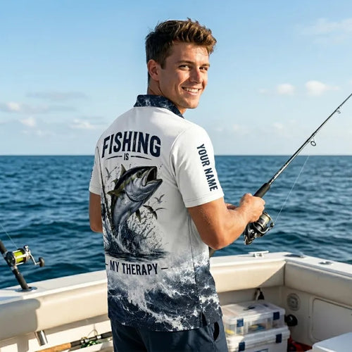 Personalized Fishing Is My Therapy Fishing Polo Shirt