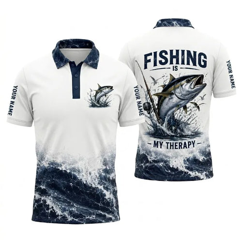 Personalized Fishing Is My Therapy Fishing Polo Shirt