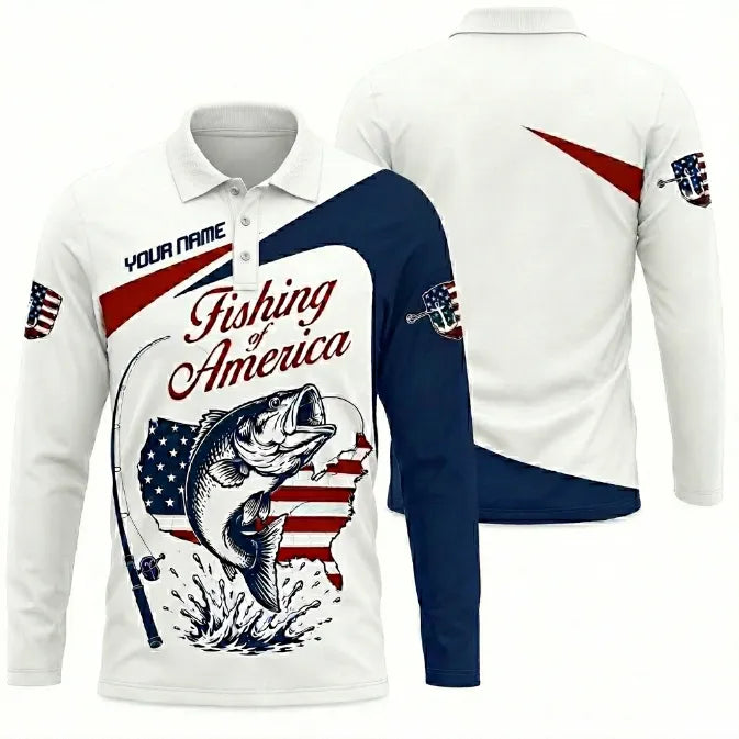 Personalized Fishing Of America Polo Long Sleeve Shirt