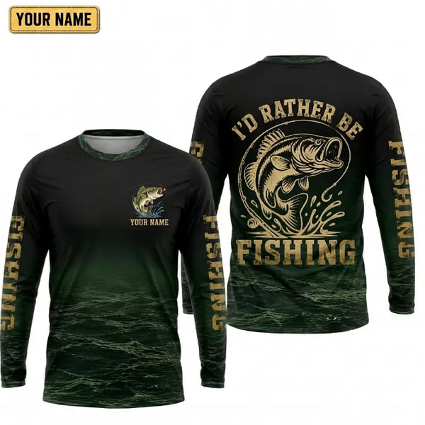 Personalized I'd Rather Be Fishing Long Sleeve Shirt