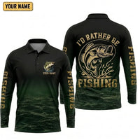 Personalized I'd Rather Be Fishing Polo Long Sleeve Shirt
