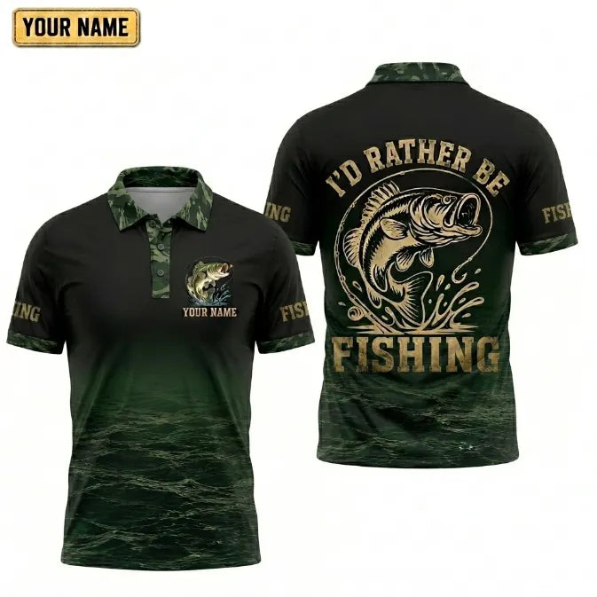 Personalized I'd Rather Be Fishing Polo Shirt