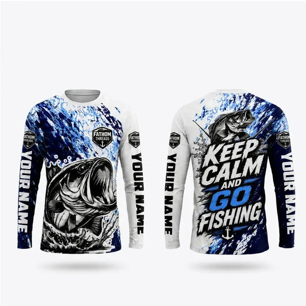 Personalized Keep Calm And Go Fishing Bass Fish Long Sleeve Shirt