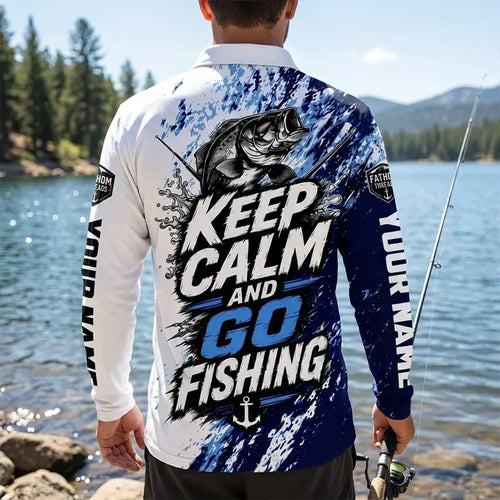 Personalized Keep Calm And Go Fishing Bass Fish Polo Long Sleeve Shirt