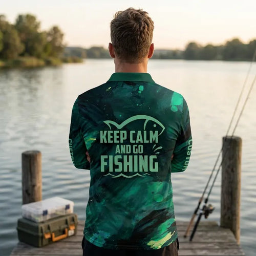 Personalized Keep Calm And Go Fishing Polo Long Sleeve Shirt