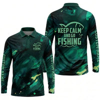 Personalized Keep Calm And Go Fishing Polo Long Sleeve Shirt