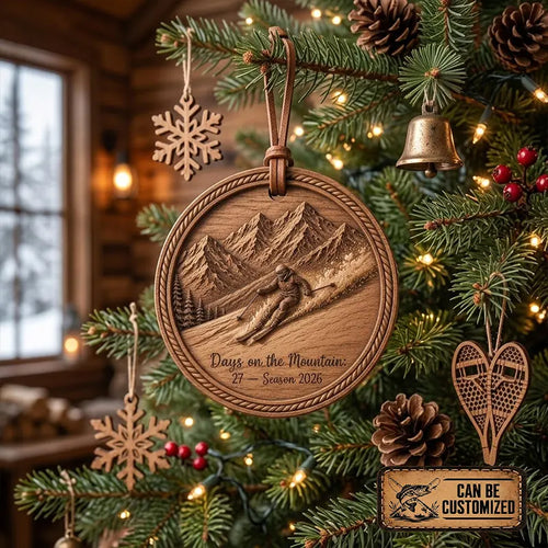 Personalized Mountain Adventure Wooden Ornament