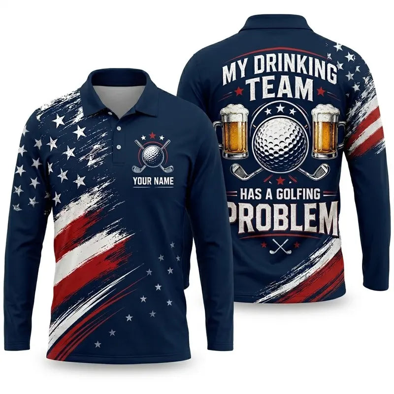 Personalized My Drinking Team Has A Golfing Problem Polo Long Sleeve Shirt
