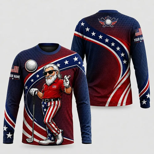 Personalized Uncle Sam Golf Patriotic Long Sleeve Shirt