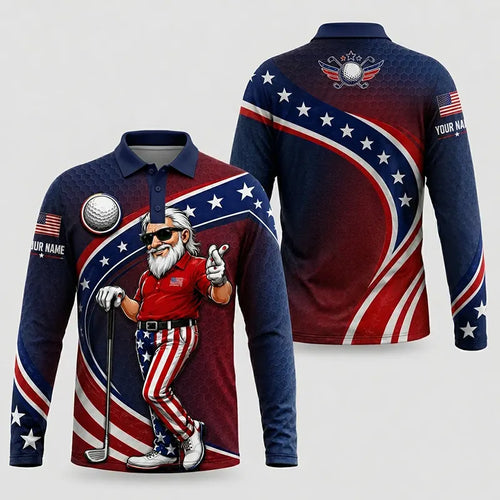 Personalized Uncle Sam Golf Patriotic Polo Long Sleeve Shirt