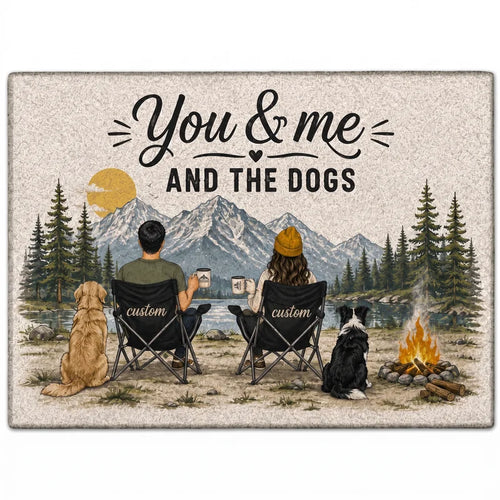 Personalized You & Me And The Dogs Camping Doormat