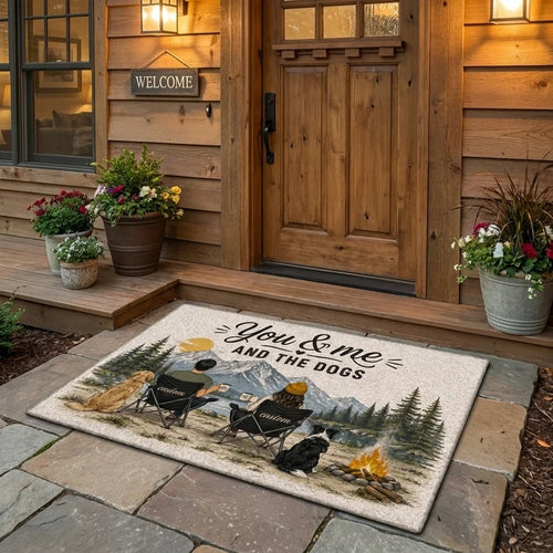 Personalized You & Me And The Dogs Camping Doormat