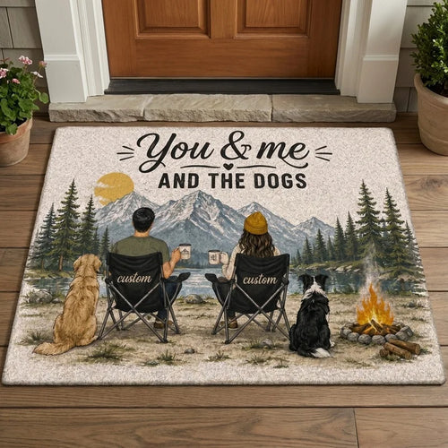 Personalized You & Me And The Dogs Camping Doormat