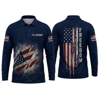 Freedom American Flag Personalized Fishing Polo Long Sleeve Shirt