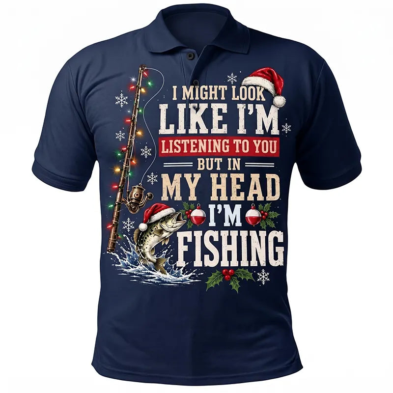 Funny Christmas Fishing Santa Fish Holiday Polo Shirt